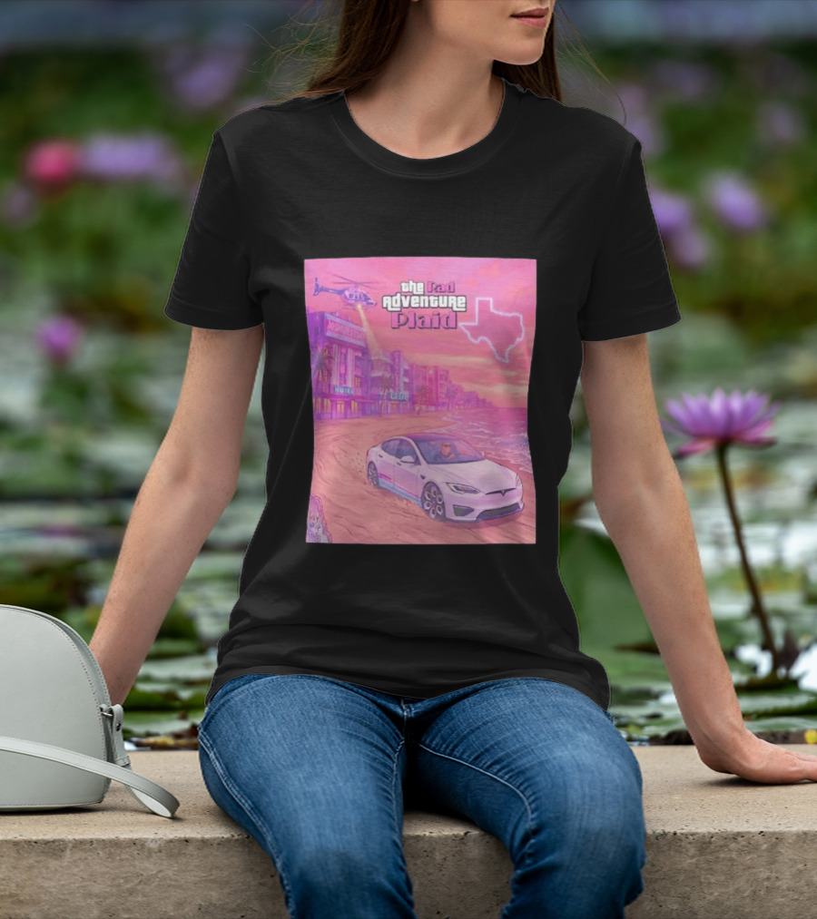 Rad Adventure Plaid Tesla Beach Gag City Joshwest247 Texas Neon Helicopter T-Shirt