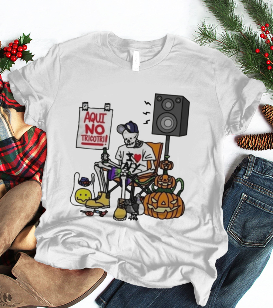 I Love New York Aqui No Tricotri Skeleton Halloween Pumpkin Speaker Chair T-Shirt