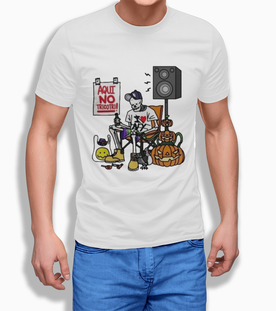 I Love New York Aqui No Tricotri Skeleton Halloween Pumpkin Speaker Chair T-Shirt
