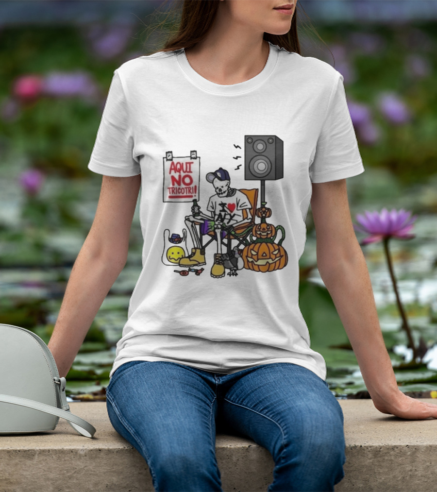 I Love New York Aqui No Tricotri Skeleton Halloween Pumpkin Speaker Chair T-Shirt