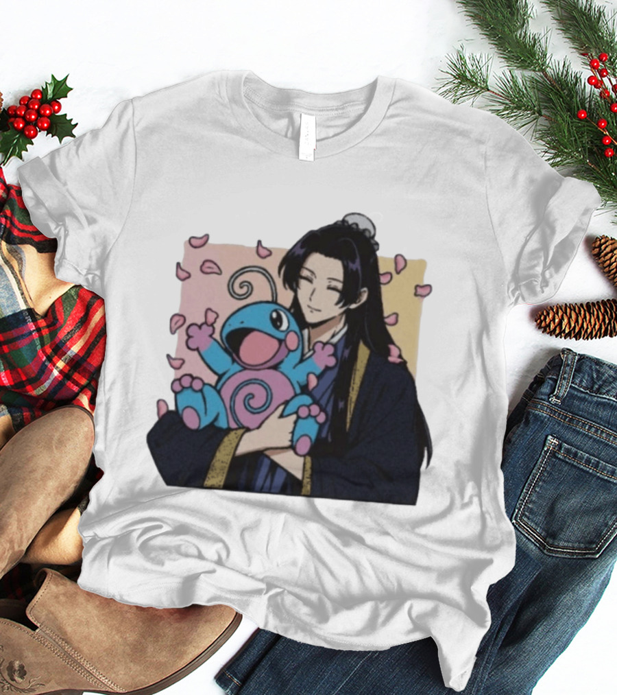 Jinshi From The Apothecary Diaries Holding Politoed Surrounded By Falling Petals T-Shirt