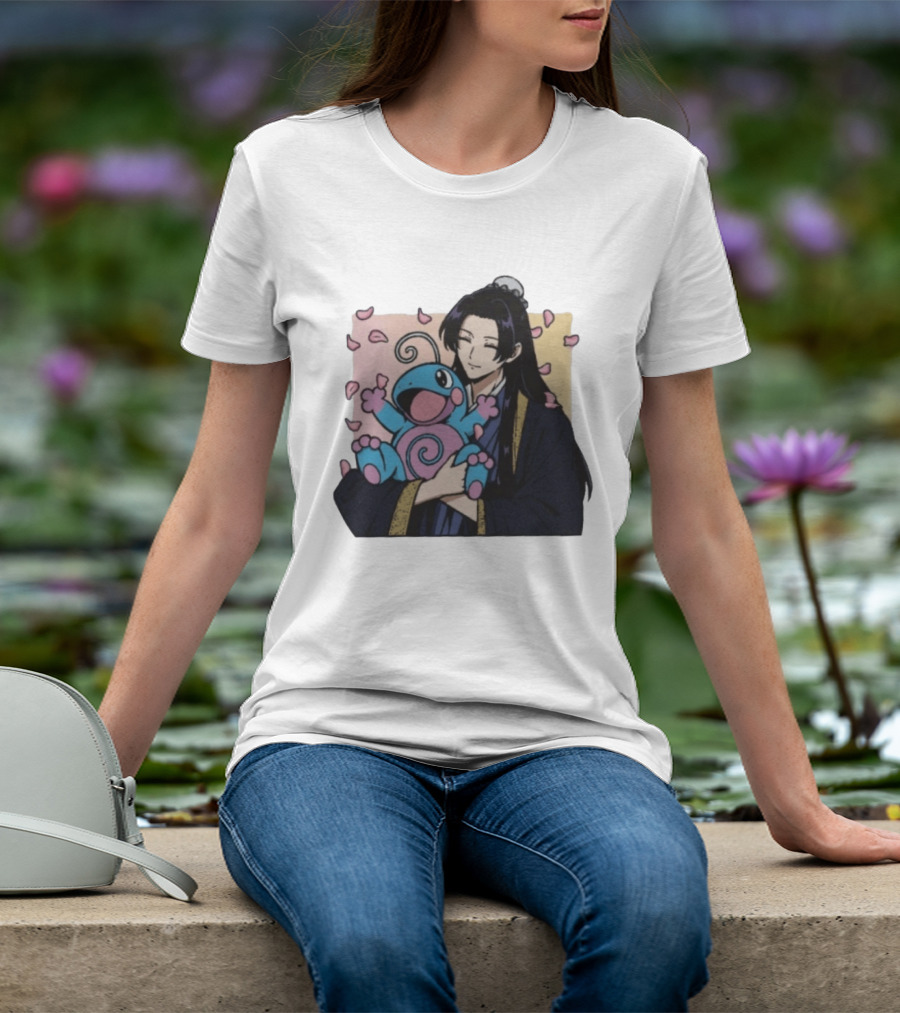Jinshi From The Apothecary Diaries Holding Politoed Surrounded By Falling Petals T-Shirt