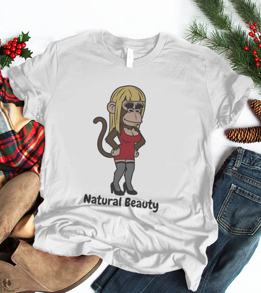 Natural Beauty Blonde Monkey Red Dress Cartoon Fashion T-Shirt