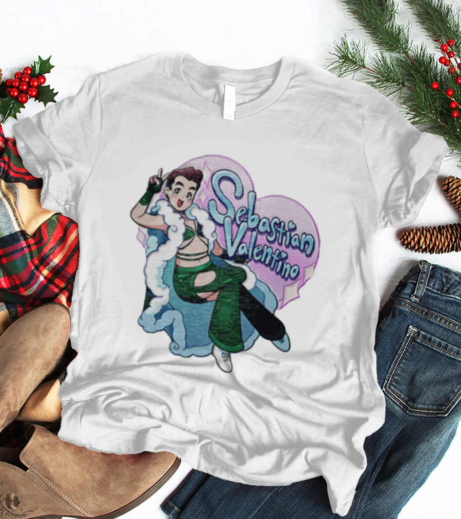 Sebastian Valentino Cartoon Character Peace Pose Sparkling Heart T-Shirt