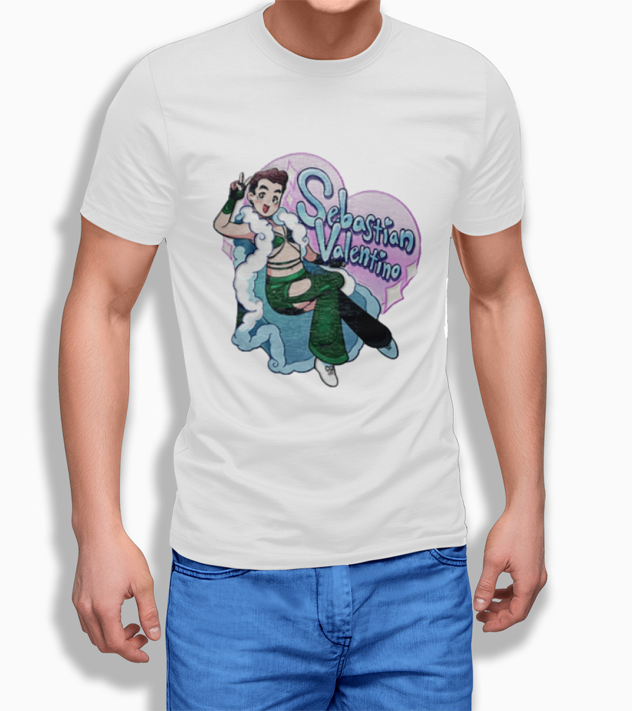 Sebastian Valentino Cartoon Character Peace Pose Sparkling Heart T-Shirt