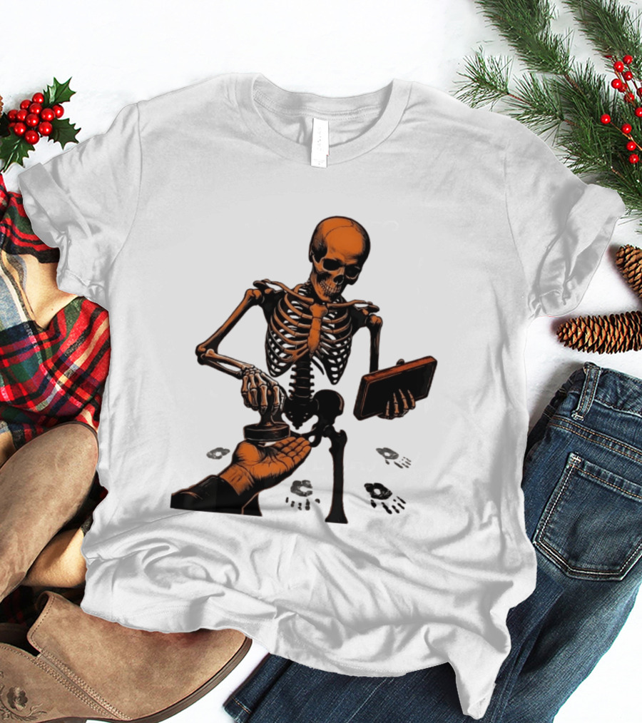 Skeleton Stamping Handprint Spooky Scary Halloween T-Shirt