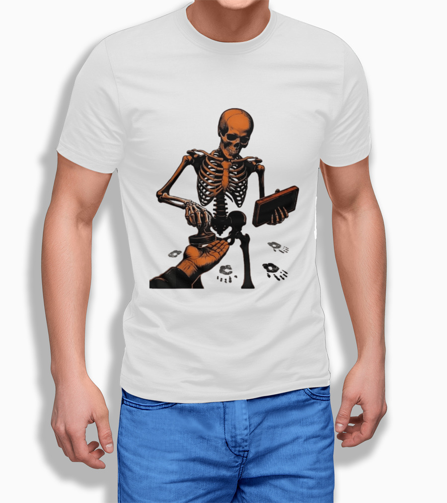 Skeleton Stamping Handprint Spooky Scary Halloween T-Shirt