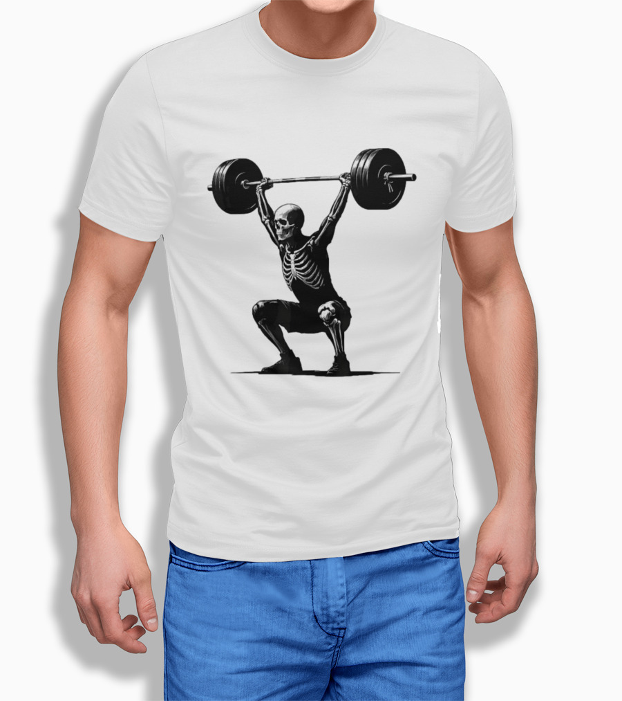 Snatched Still Standing Skeleton Weightlifting Barbell Power T-Shirt
