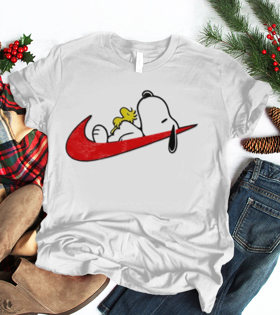 Snoopy Woodstock Resting Red Swoosh T-Shirt