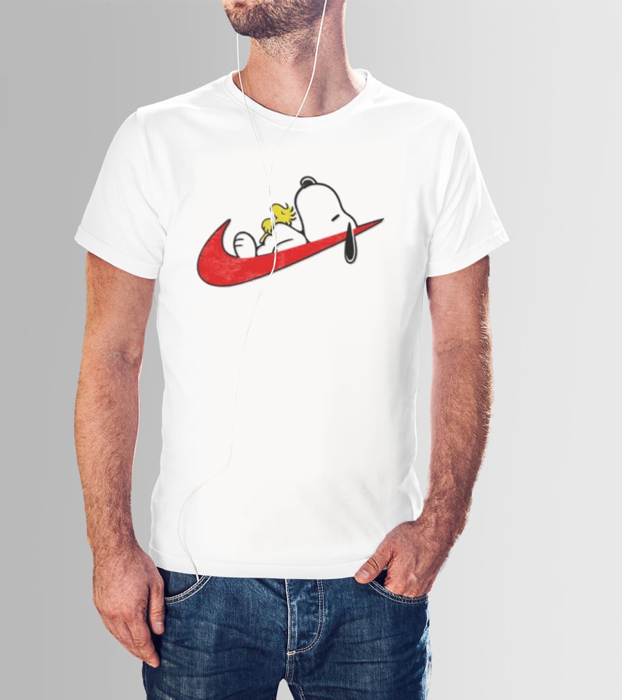 Snoopy Woodstock Resting Red Swoosh T-Shirt