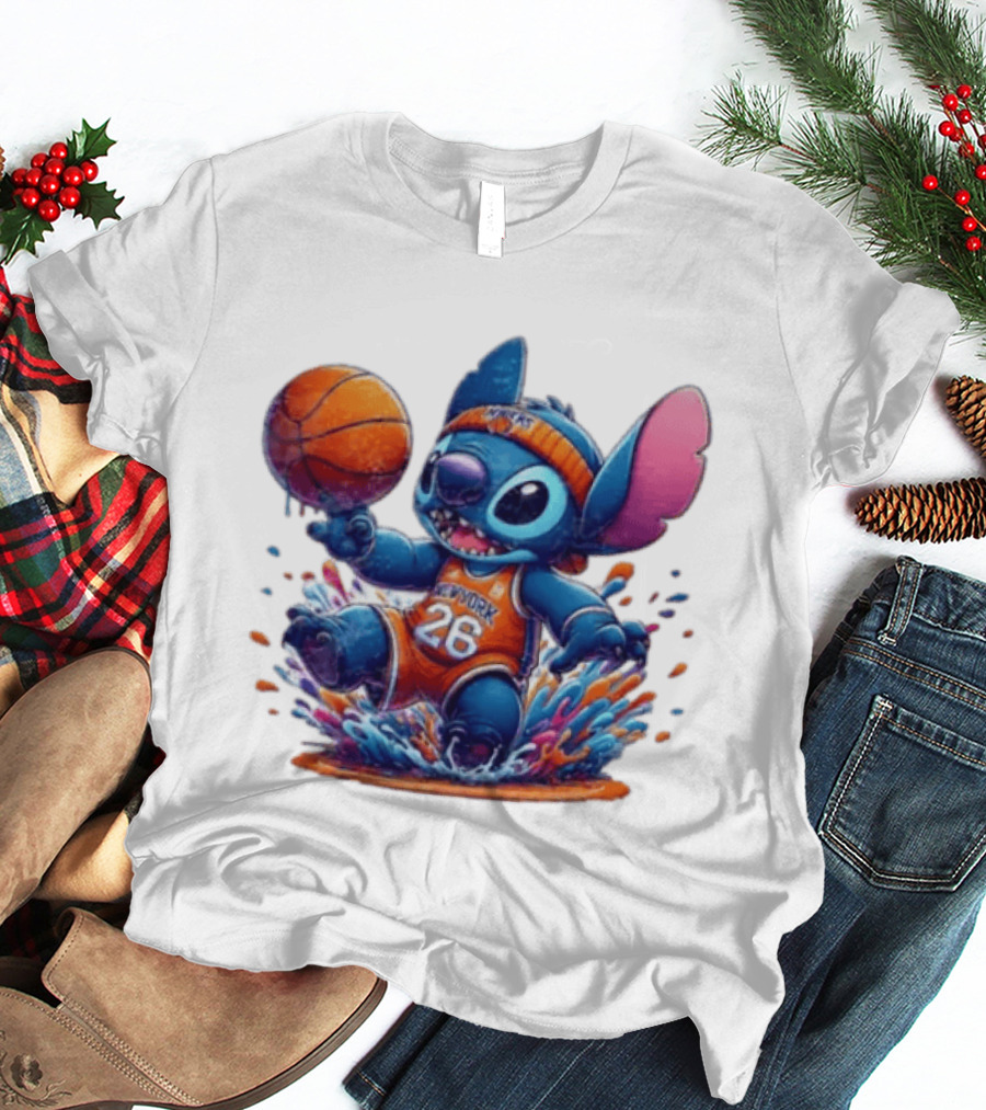 Stitch New York Knicks Basketball Jersey 26 Playful Action T-Shirt