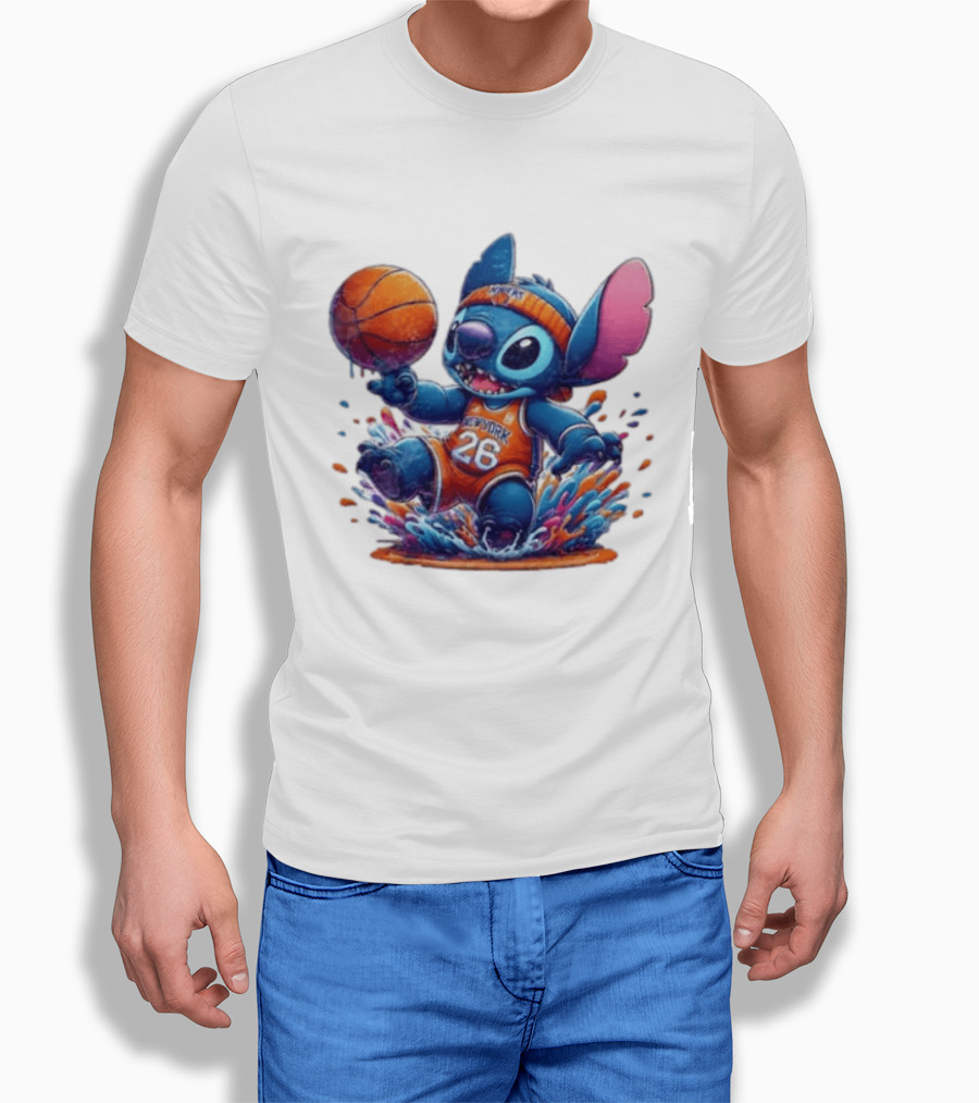 Stitch New York Knicks Basketball Jersey 26 Playful Action T-Shirt