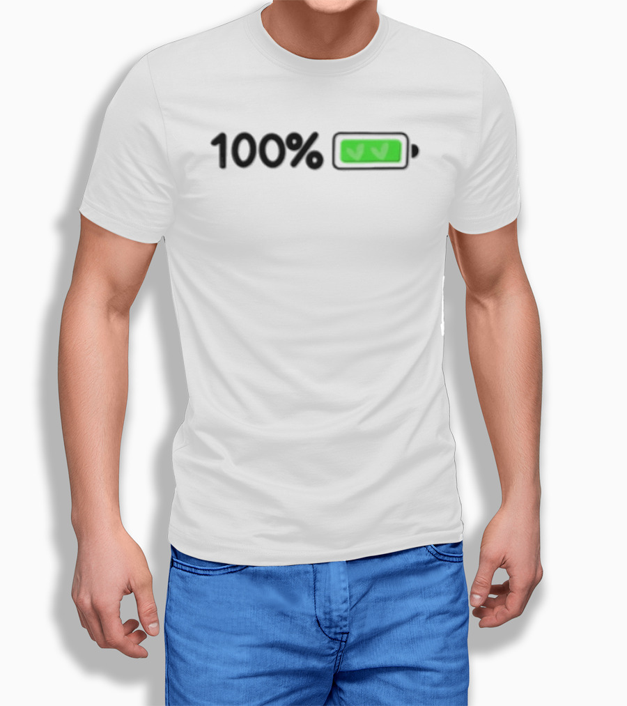 100 Percent Charging Battery With Green Hearts T-Shirt