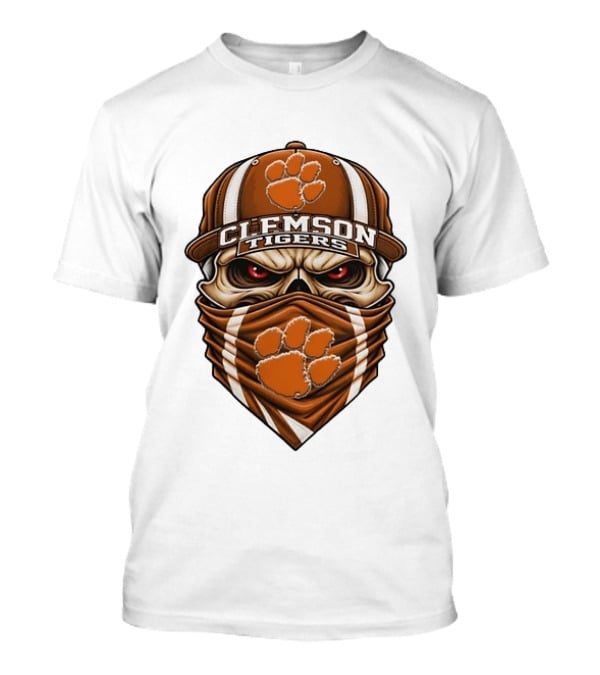 Clemson Tigers Skull Mask With Paw Cap T-Shirt