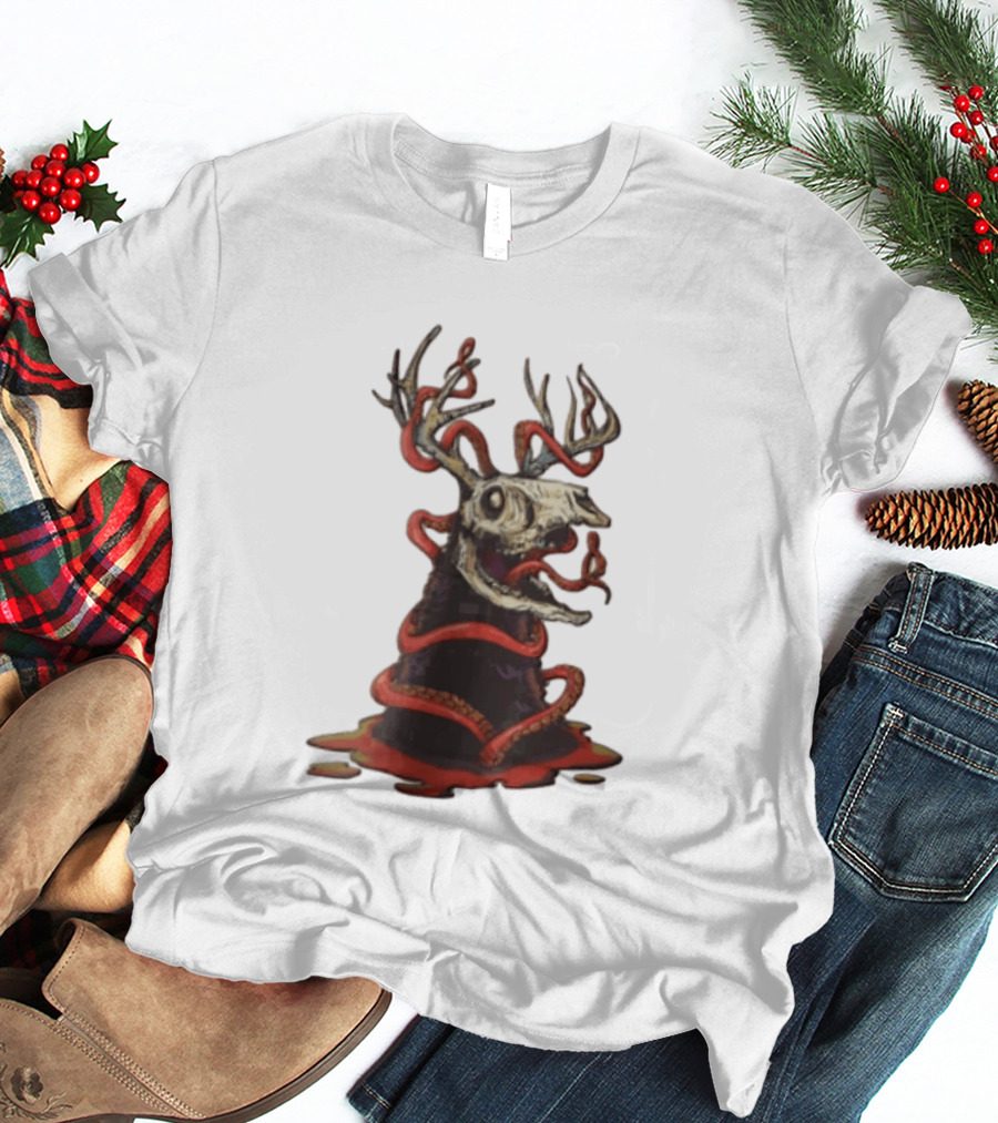 Deer Skull With Red Tentacles And Geometric T-Shirt