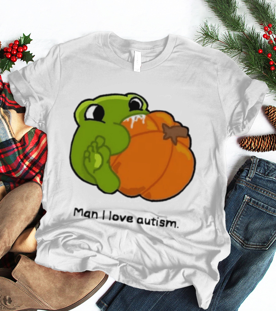 Man I Love Autism Frog Holding Halloween Pumpkin T-Shirt