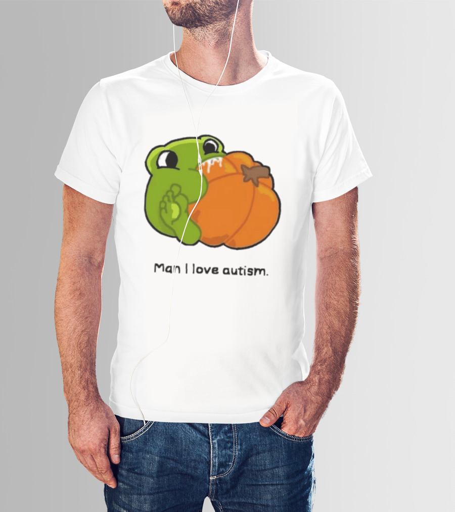 Man I Love Autism Frog Holding Halloween Pumpkin T-Shirt