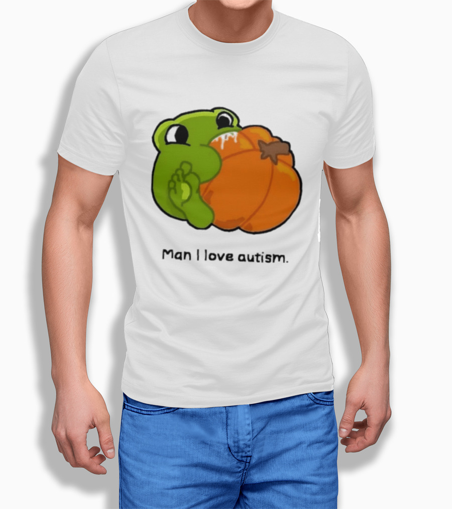Man I Love Autism Frog Holding Halloween Pumpkin T-Shirt