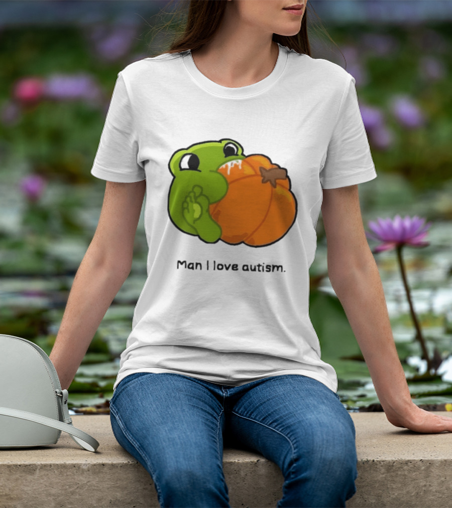 Man I Love Autism Frog Holding Halloween Pumpkin T-Shirt
