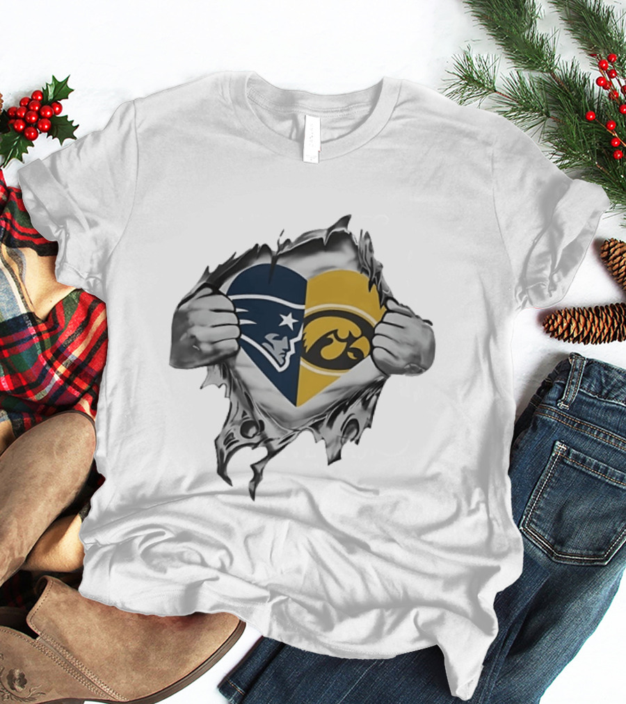 New England Patriots Iowa Hawkeyes Split Heart Sports Fan T-Shirt