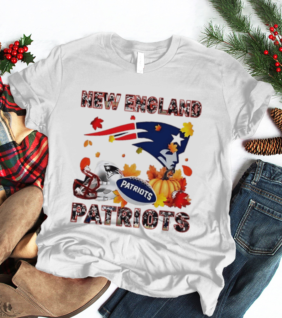 New England Patriots Autumn Leaf Football Celebration 2026 T-Shirt