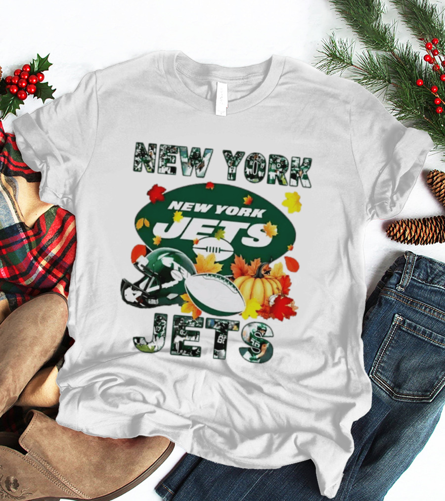 New York Jets Legend Autumn Football Leaves Helmet Pumpkin 2026 T-Shirt