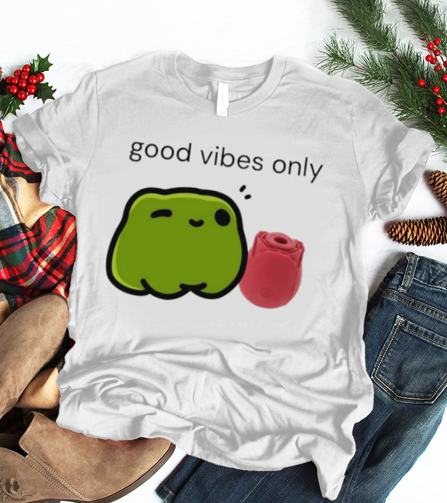 Good Vibes Only Frog Winking With Red Rose Toy T-Shirt