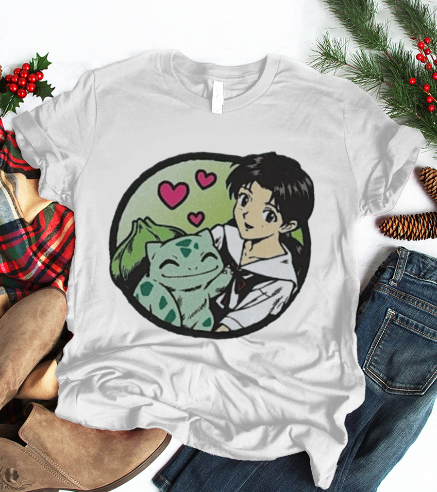 Rei Ayanami Bulbasaur Anime Crossover Hearts T-Shirt