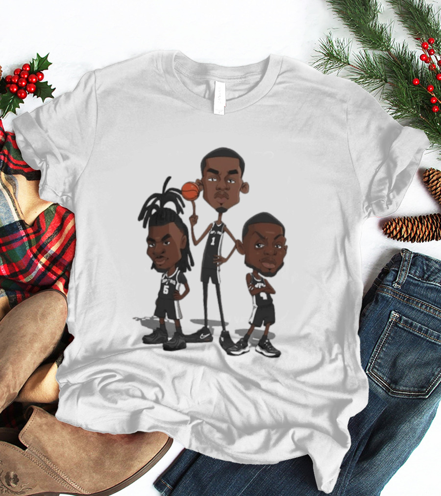 San Antonio Spurs Dejounte Murray Victor Wembanyama Caricature Basketball Players T-Shirt