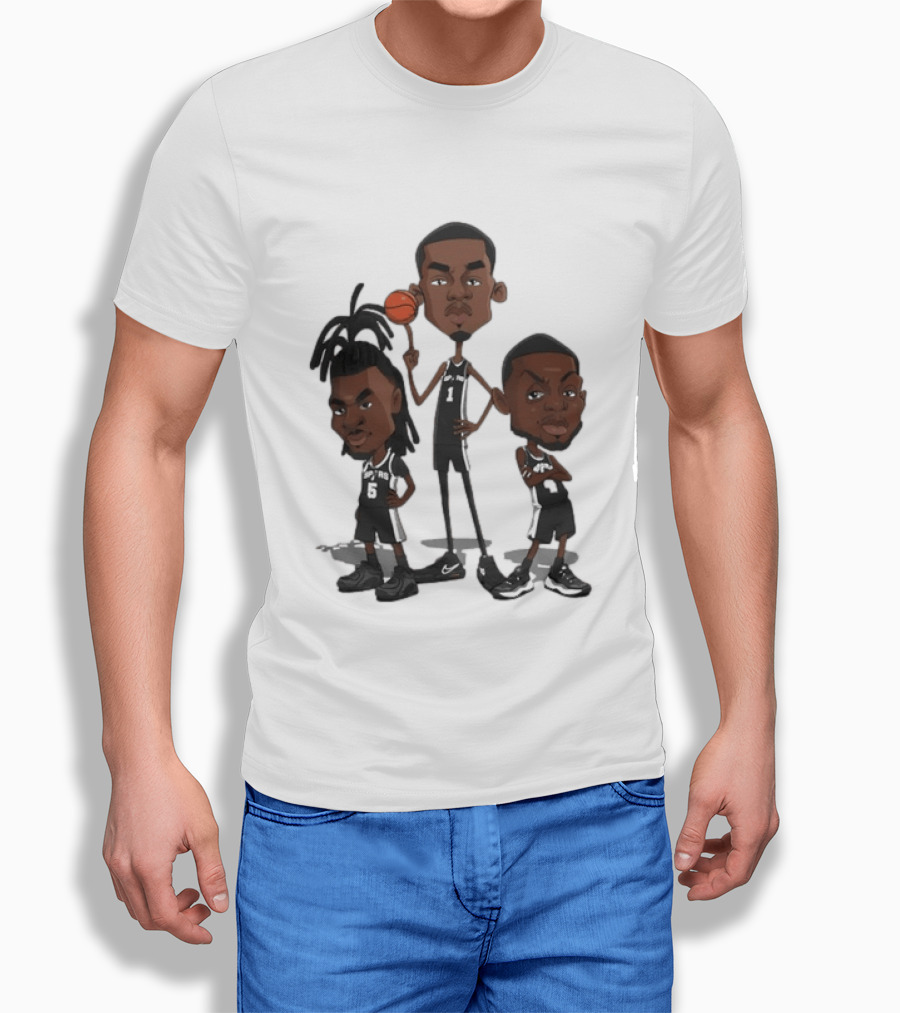 San Antonio Spurs Dejounte Murray Victor Wembanyama Caricature Basketball Players T-Shirt