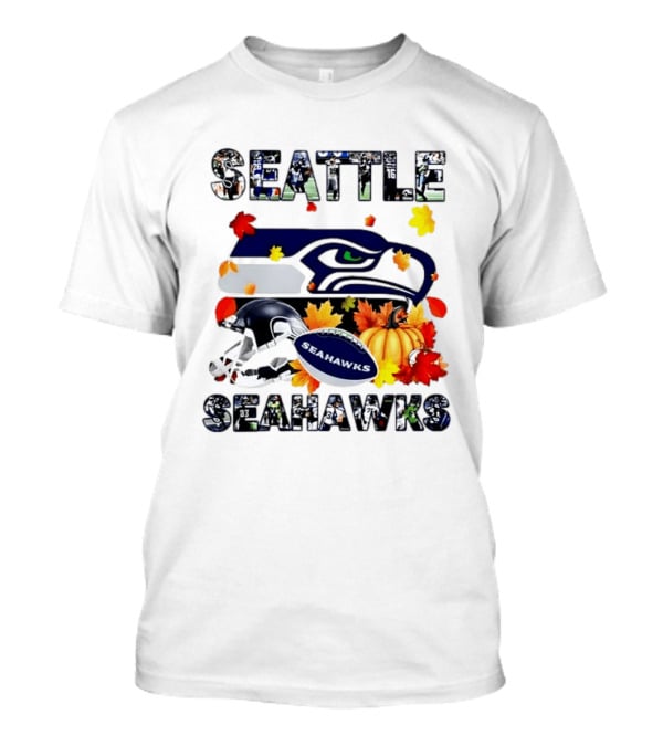 Seattle Seahawks Autumn Legend Player 2026 Football Helmet Pumpkin Leaves T-Shirt