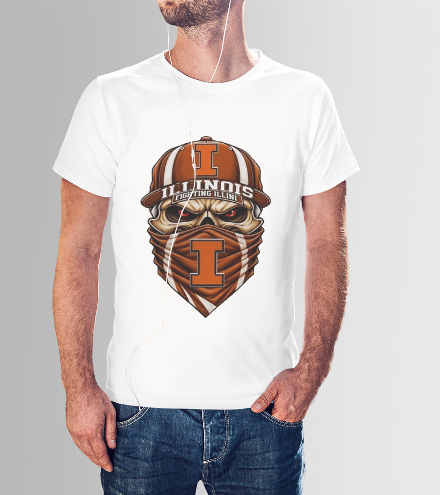 Illinois Fighting Illini Skull Cap Mask NCAA T-Shirt