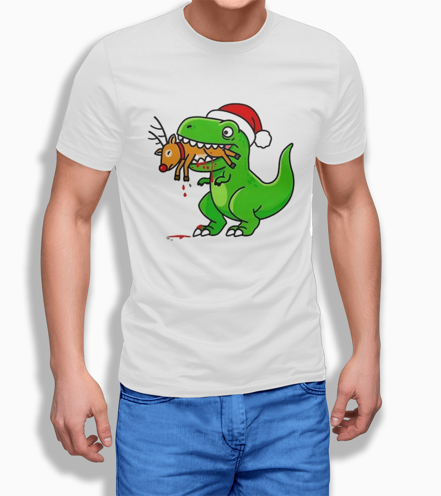 T Rex Eating A Reindeer Santa Hat Christmas Fun T-Shirt