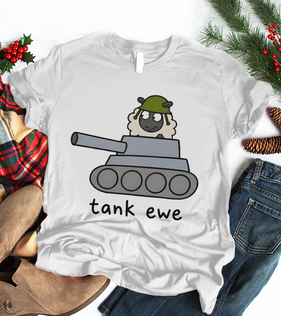 Tank Ewe Sheep Pun Playful Military Humor T-Shirt