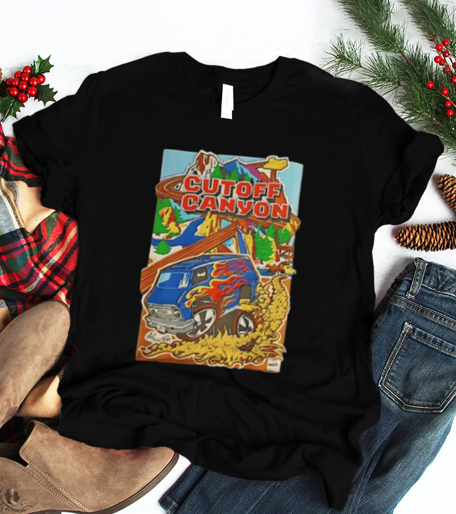 Cutoff Canyon Blue Van Flames Mountain Adventure Landscape 2023 T-Shirt
