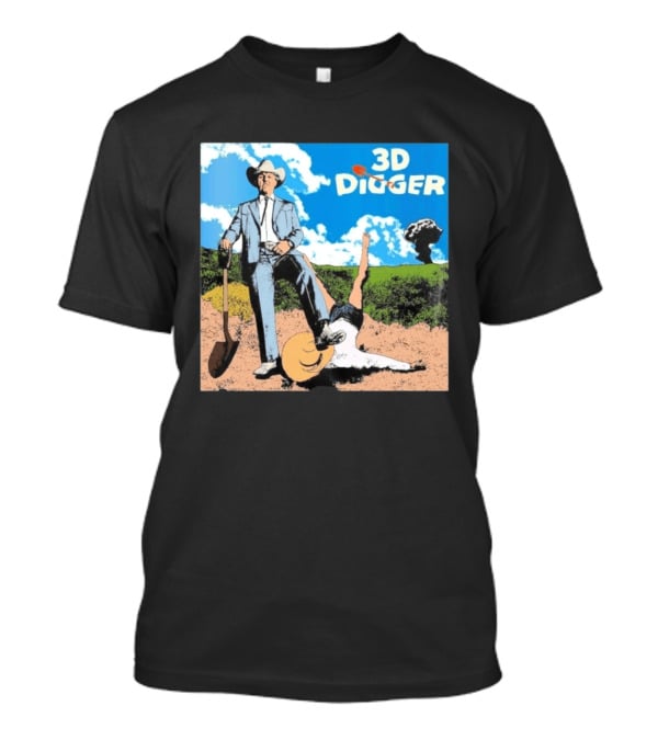 3D Digger Rockwell Western Cowboy Shovel Scene T-Shirt