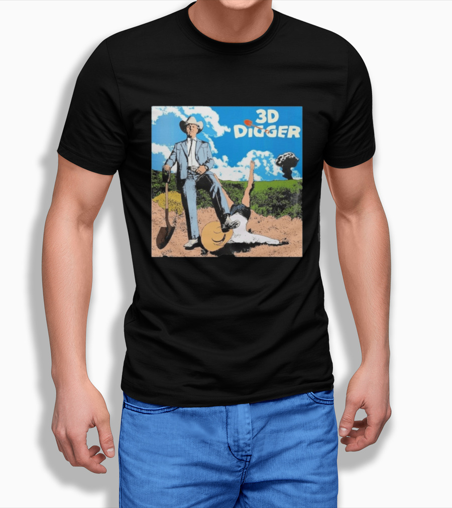 3D Digger Rockwell Western Cowboy Shovel Scene T-Shirt