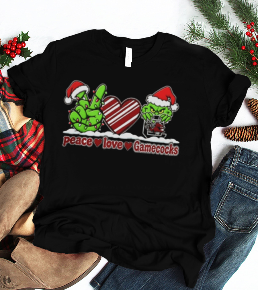 Peace Love Gamecocks Grinch Christmas NCAA Football 2026 T-Shirt