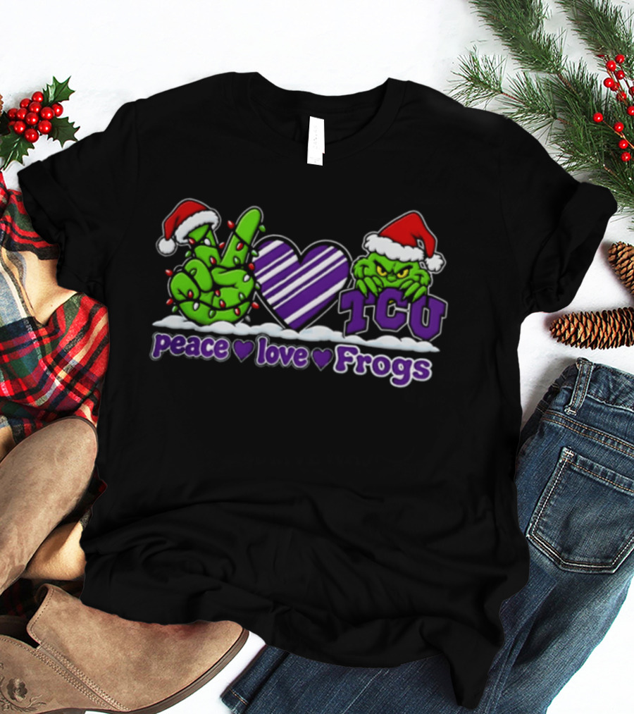Grinch Peace Love TCU Frogs Christmas 2026 T-Shirt