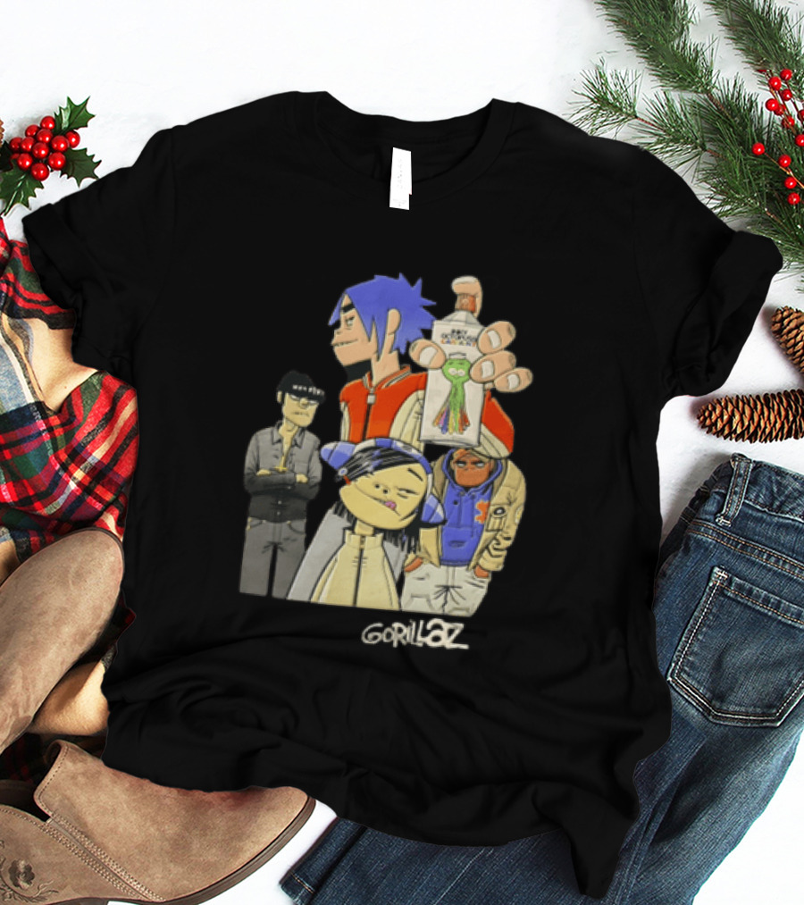 Gorillaz Band Characters With Salvation Army Flask T-Shirt