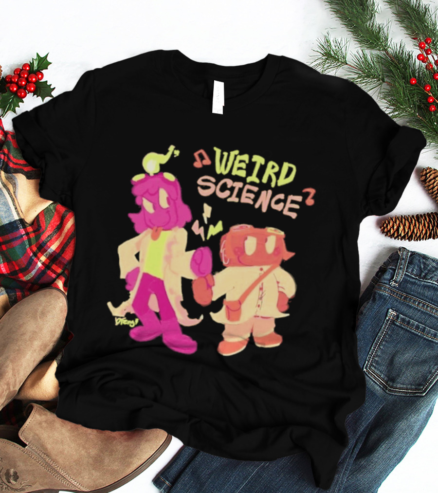 Weird Science Cartoon Characters With Lightbulb And Music Notes T-Shirt