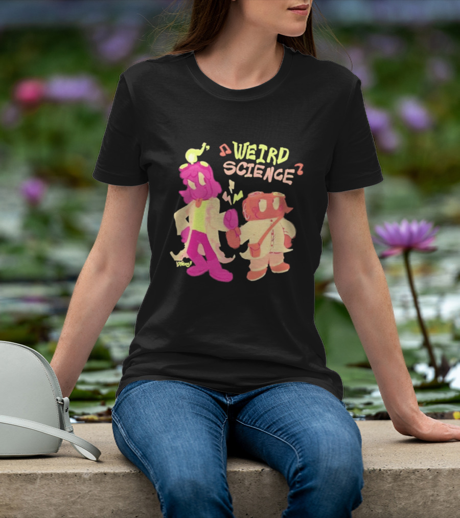 Weird Science Cartoon Characters With Lightbulb And Music Notes T-Shirt