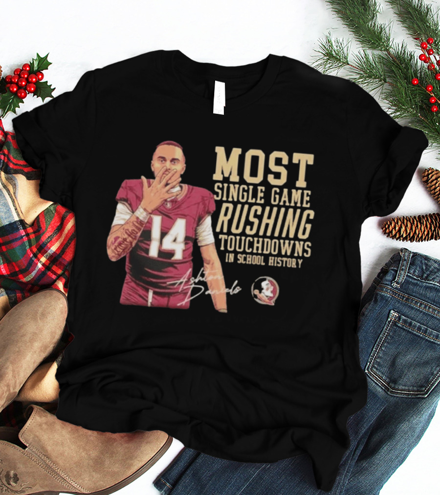 Ashton Daniels No 14 Most Single Game Rushing Touchdowns School History T-Shirt