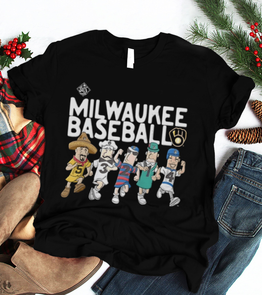 Milwaukee Baseball Brewer Characters With Milwaukee Brewers Logo 2026 World T-Shirt