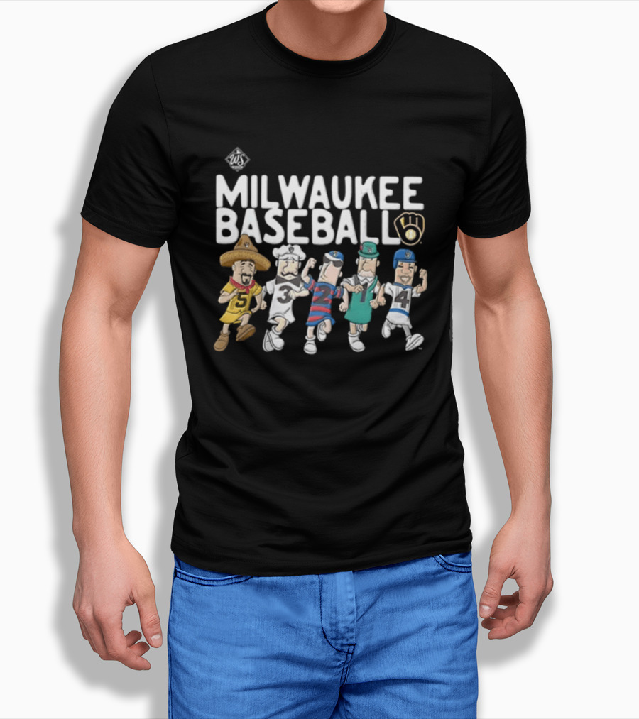 Milwaukee Baseball Brewer Characters With Milwaukee Brewers Logo 2026 World T-Shirt