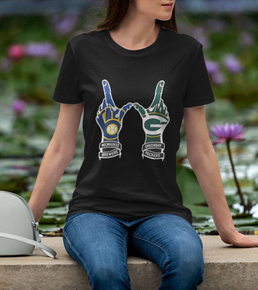 Milwaukee Brewers Green Bay Packers Two Hands W Shape T-Shirt