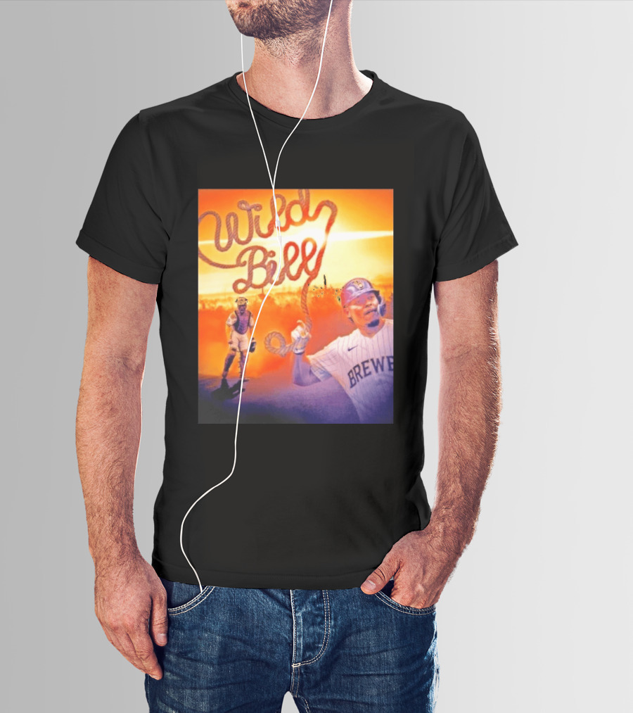 Wild Bill Milwaukee Brewers MLB Baseball Player Rope Sunset Scene T-Shirt