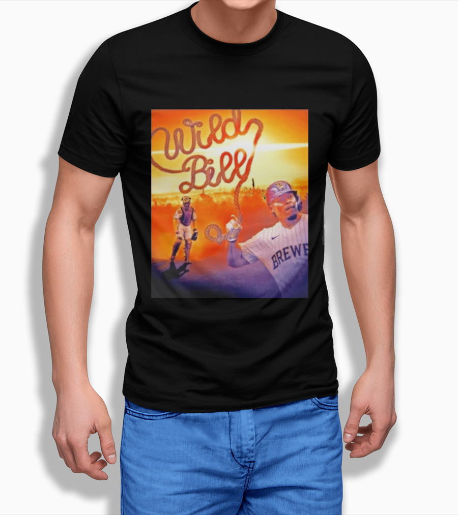 Wild Bill Milwaukee Brewers MLB Baseball Player Rope Sunset Scene T-Shirt