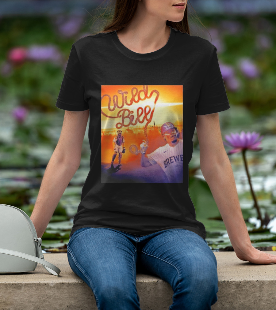 Wild Bill Milwaukee Brewers MLB Baseball Player Rope Sunset Scene T-Shirt