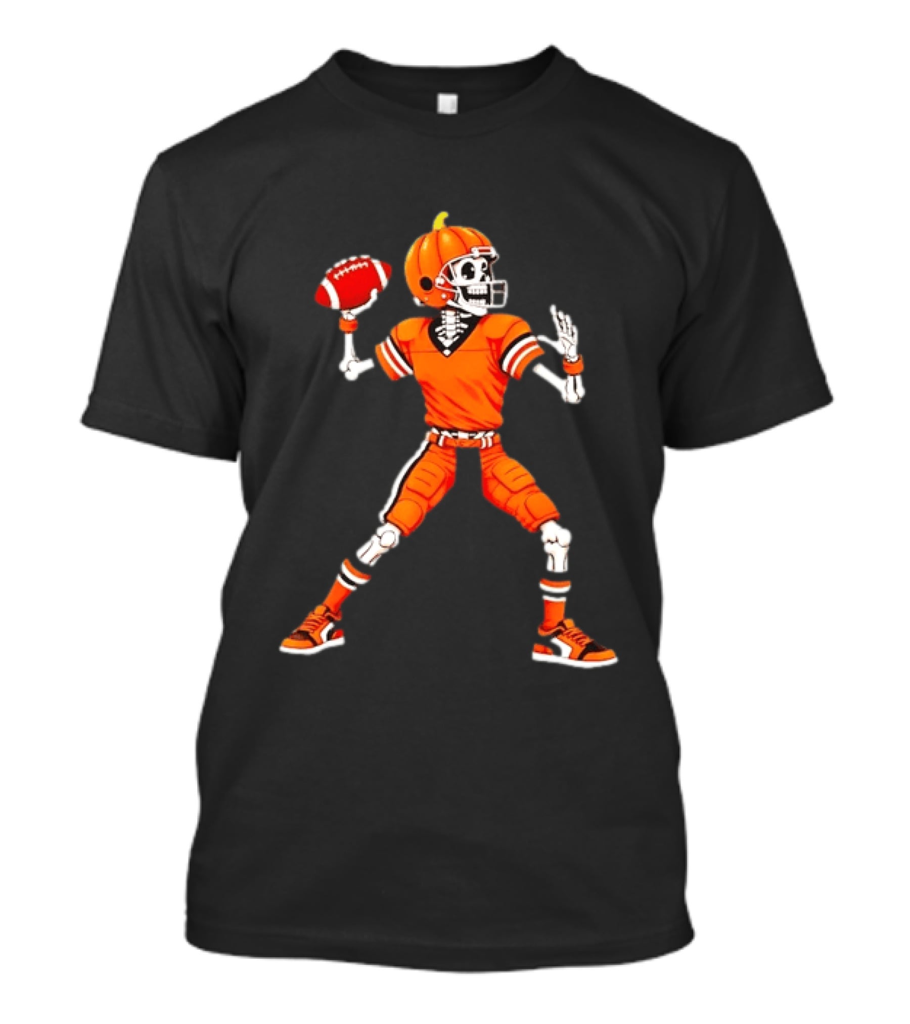 Cleveland Browns Pumpkin Skeleton Football Player Halloween T-Shirt